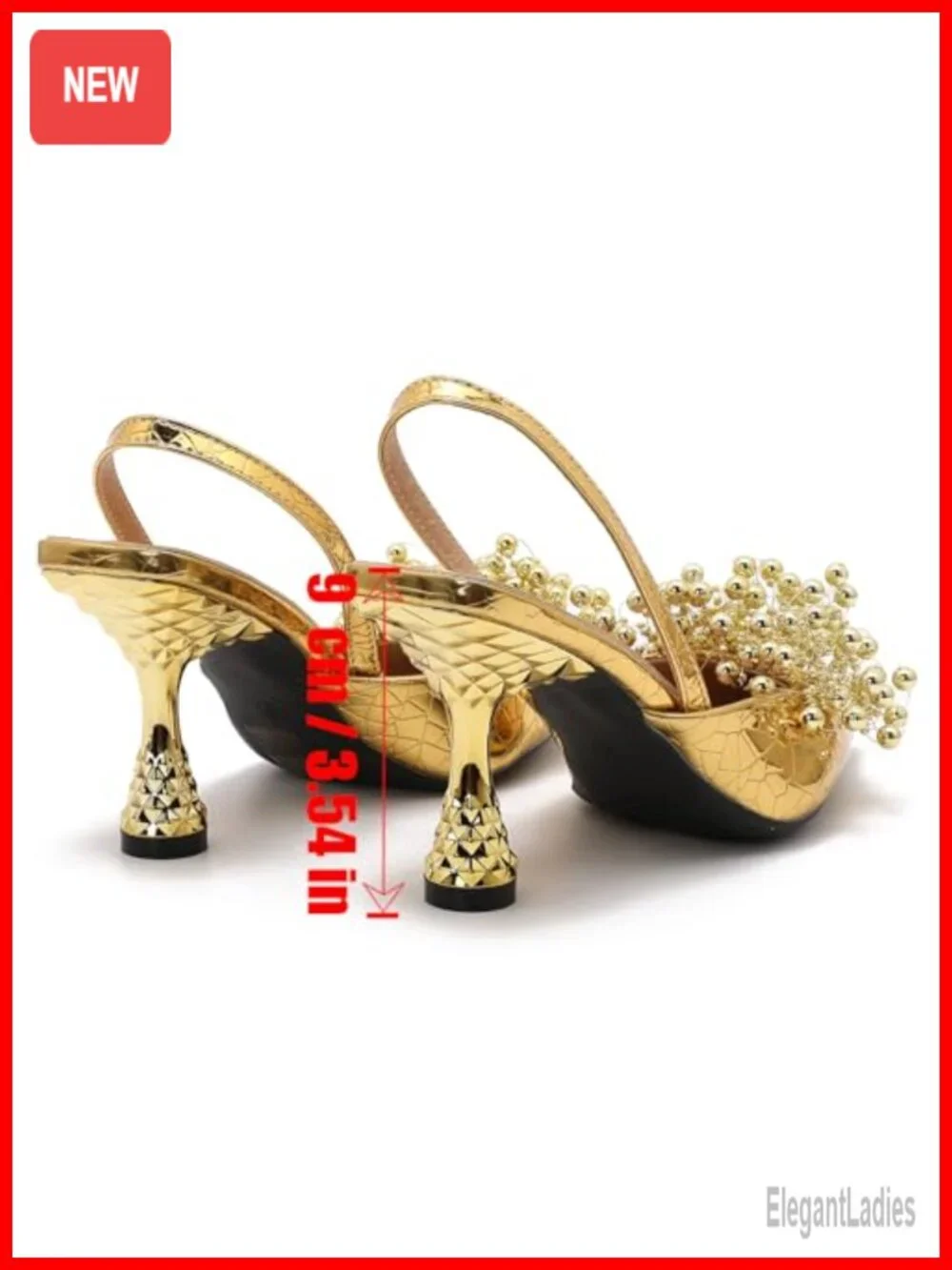 Slingback Block Heels 3.5 Inch Pointed Toe with Arch Support Comfortable Slip